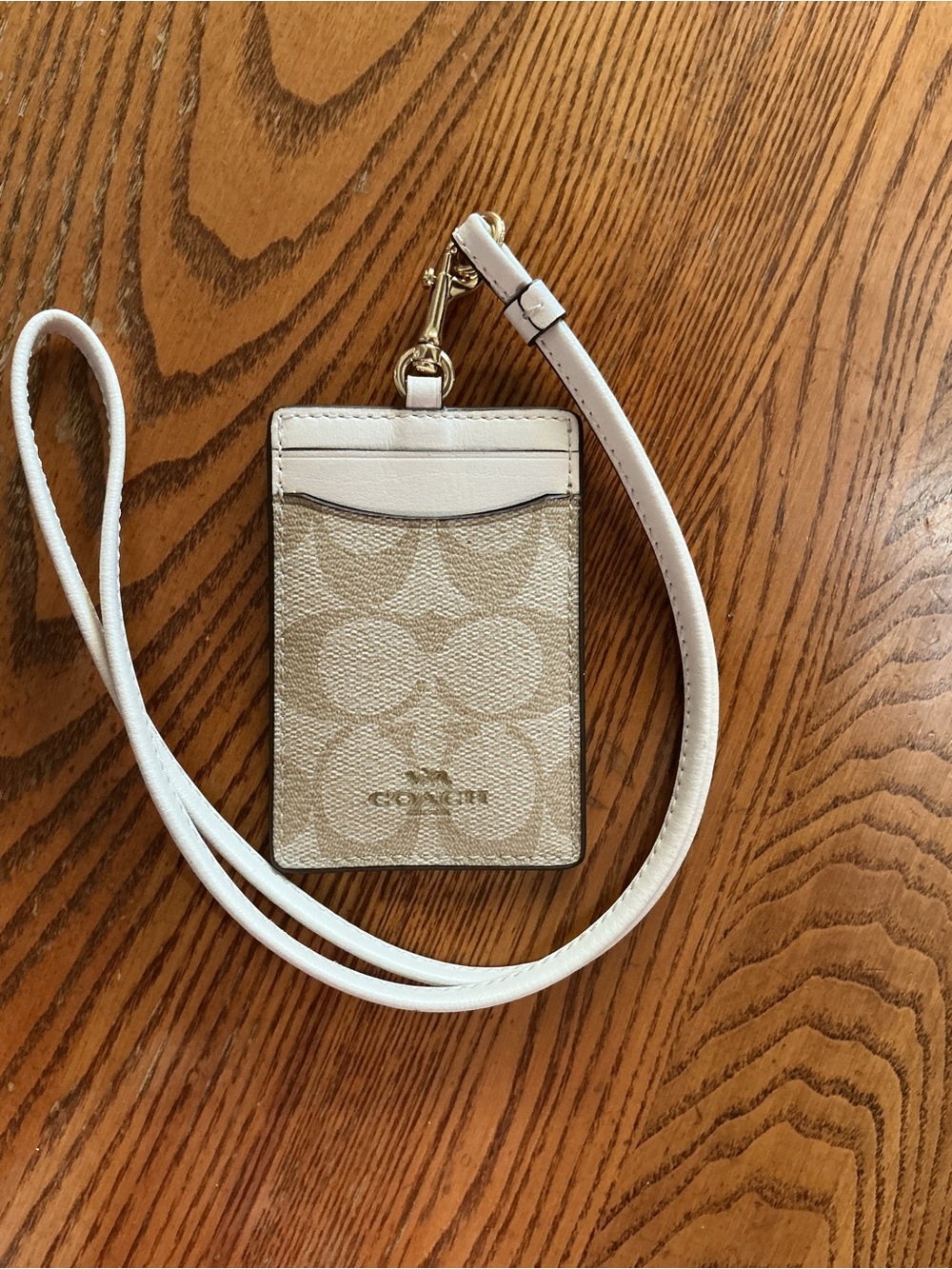 Coach Signature Card Holder Lanyard in White and Cream